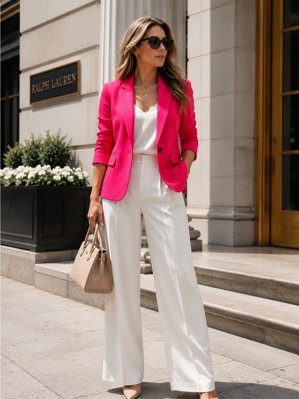 H&M Hot Pink Tailored Blazer Size 10 Single Button Career Jacket